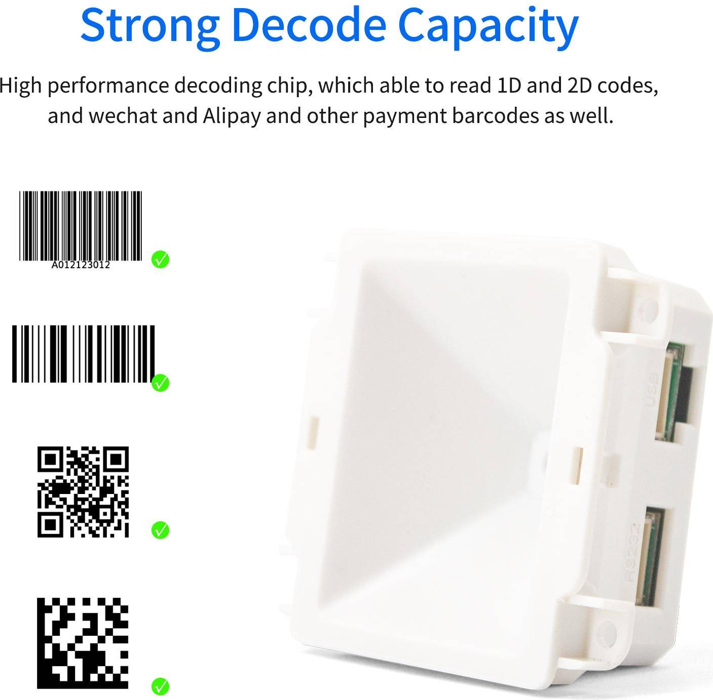 Tomtop Jms Embedded 1D 2D Barcode Scanner QR Bar Code Reader Module Scanner USB Connection for Gate Machine White