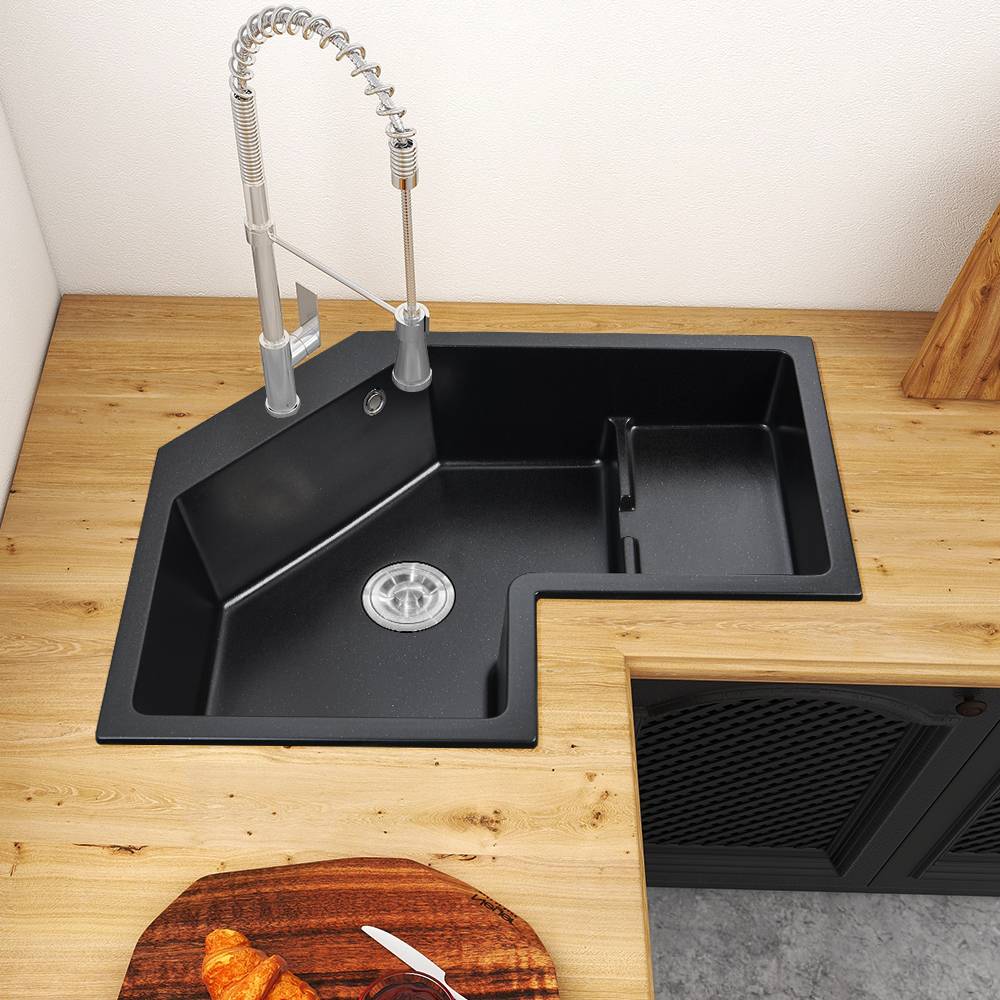 32 inch kitchen sink Homary 32 Inch Modern Black Drop In Corner Kitchen Sink