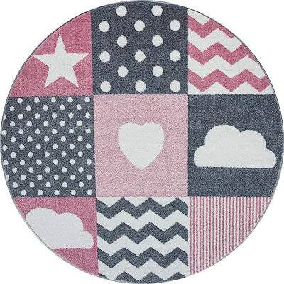 Bravich Pink Checked Circle Rug 160 cm
