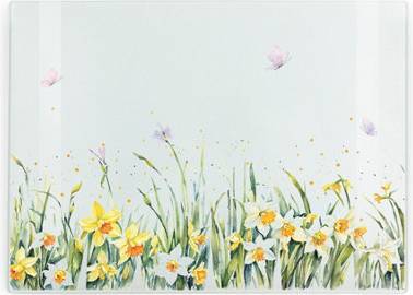 Purely Home Watercolour Daffodils Rectangular Glass Worktop Protector - Size Chopping Board