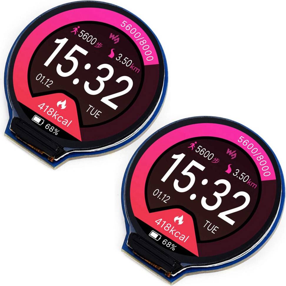 Tlily 2pcs 1.28Inch Round Display LCD Screen Module GC9A01 SPI RGB 65K Raspberry