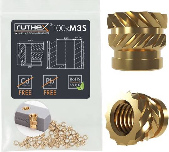 Green Cell Ruthex M3 Short threaded insert Rx-M3Sx4.0 100 pcs