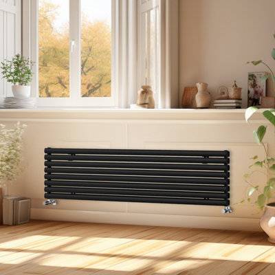 Right Radiators 1800 x 472 mm Oval Column Double Panel Radiator - Black