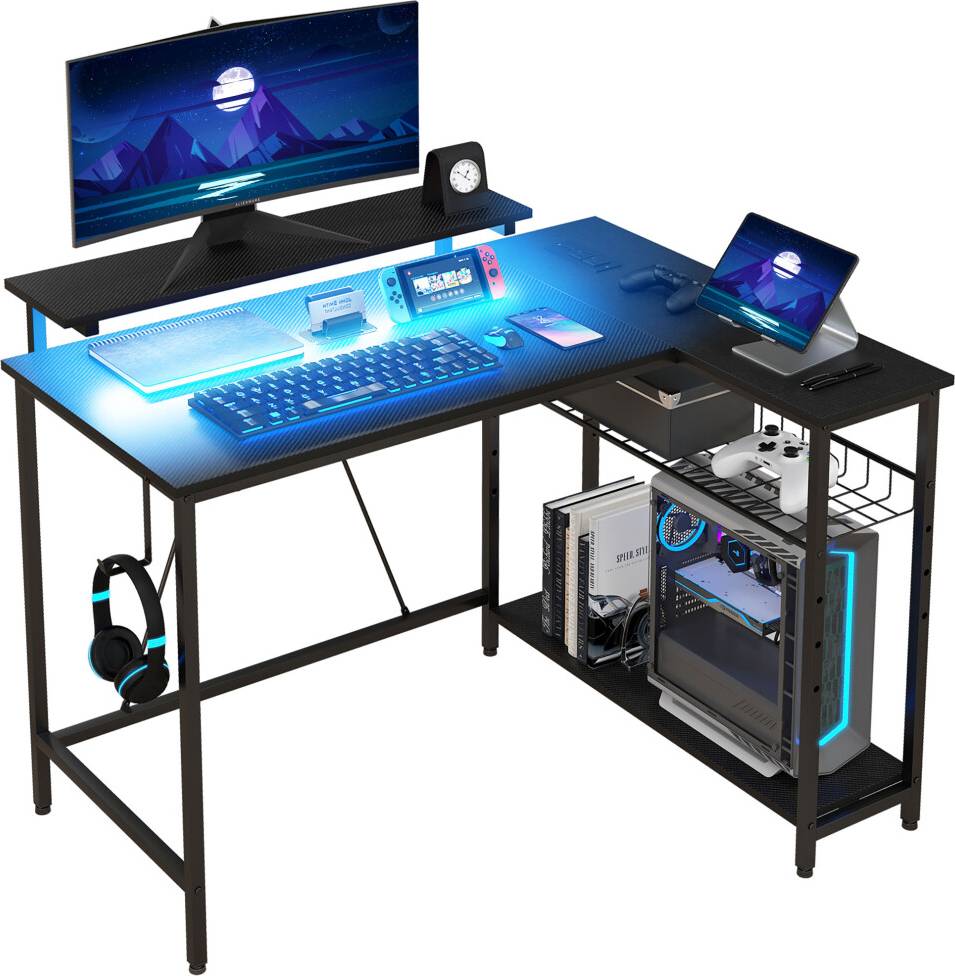 Homcom L Shaped Desk With LED Lights Reversible Corner Gaming