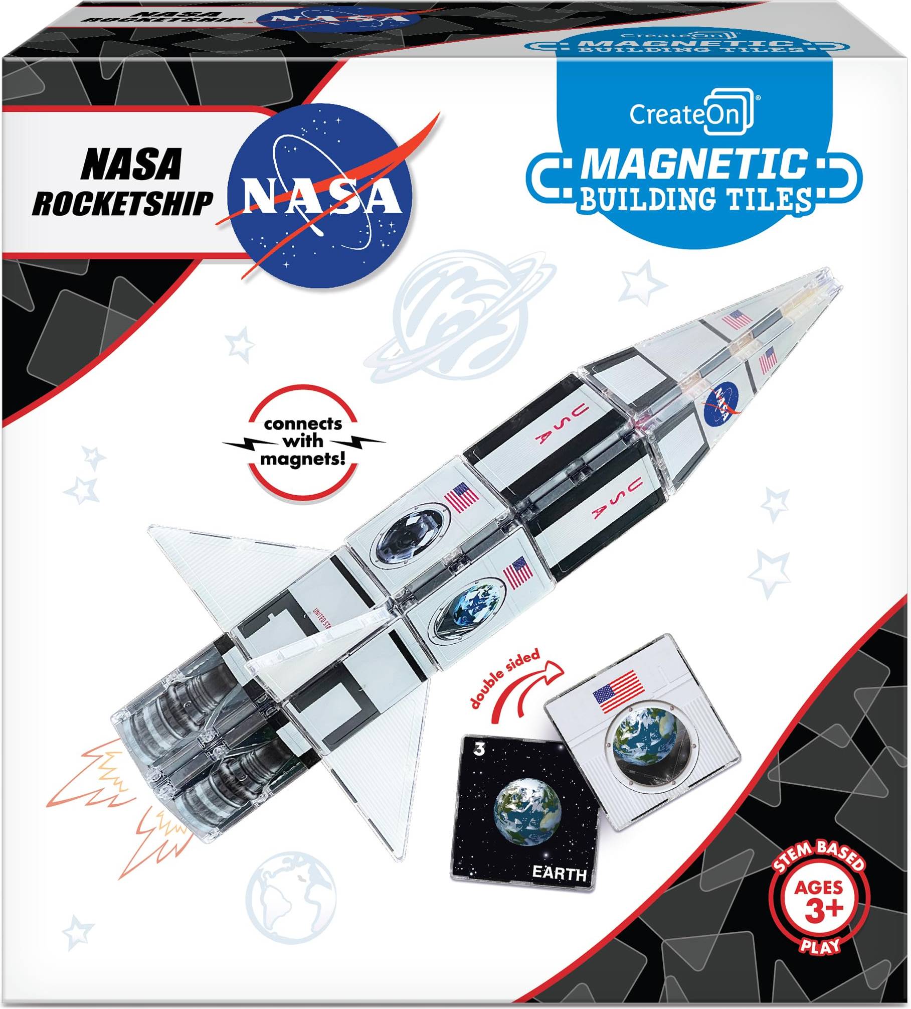 CreateOn NASA Rocketship Magnetic Tile Set