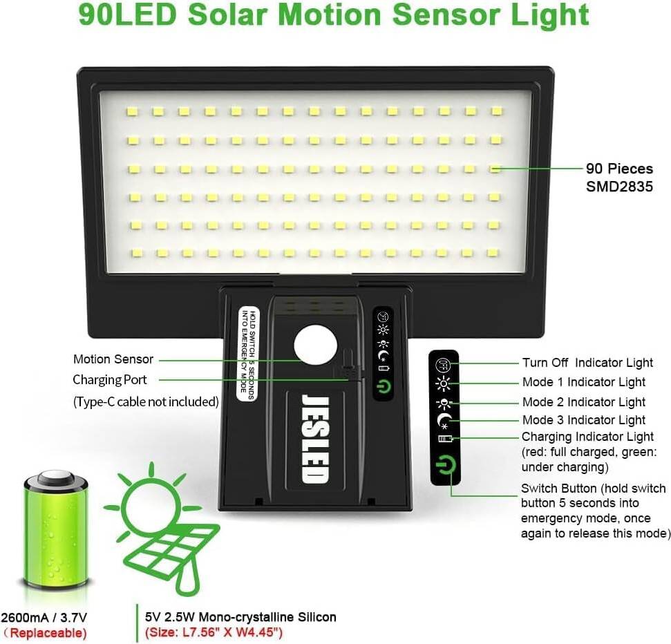 JESLED JESLED Solar Powered Lights 90 LED Solar Motion Sensor Securit