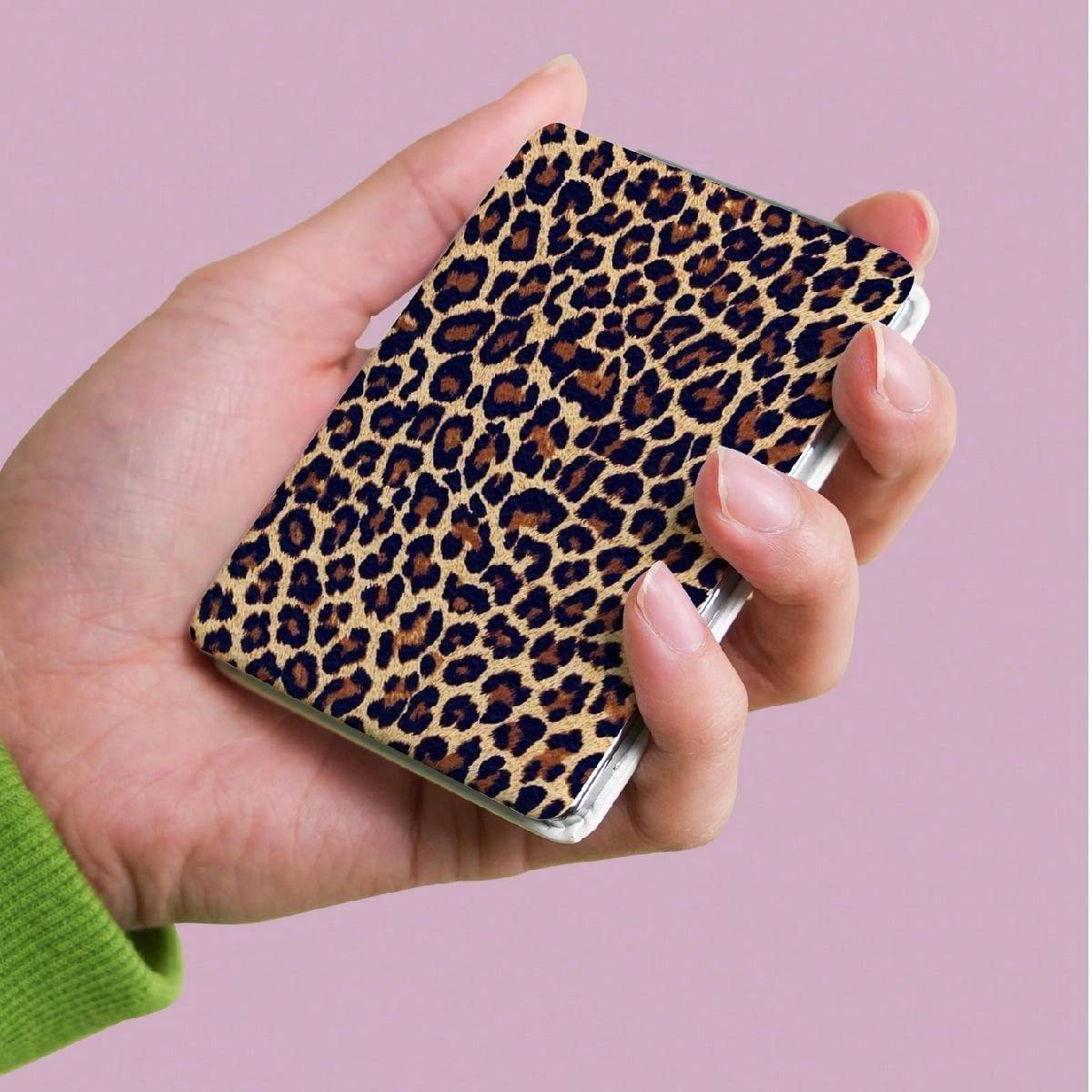 Shein Leopard Pattern Portable Folding Compact Mirror - Stainless Steel Frame