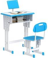 Homcom Kids Desk And Chair Set Adjustable Height Study Table Set W/ Drawer Blue