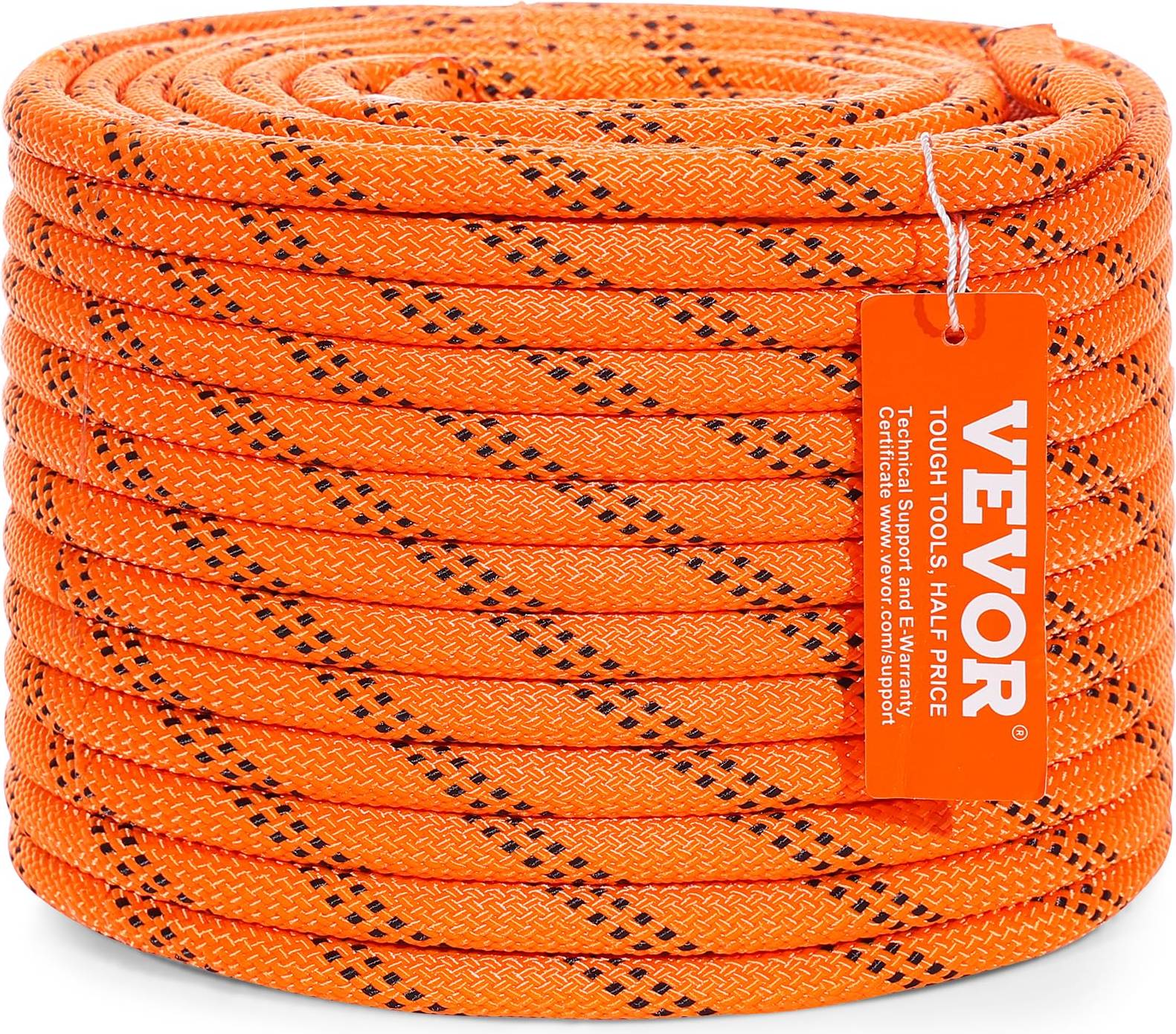 VEVOR Double Braided Polyester Rope, 3/8 in x ft, Strands, 4000 LBS Breaking Strength Outdoor Climbing Rope, Arborist Rigging Rope for Rock Hiking Camping Swing Rappelling Rescue, Orange/Black