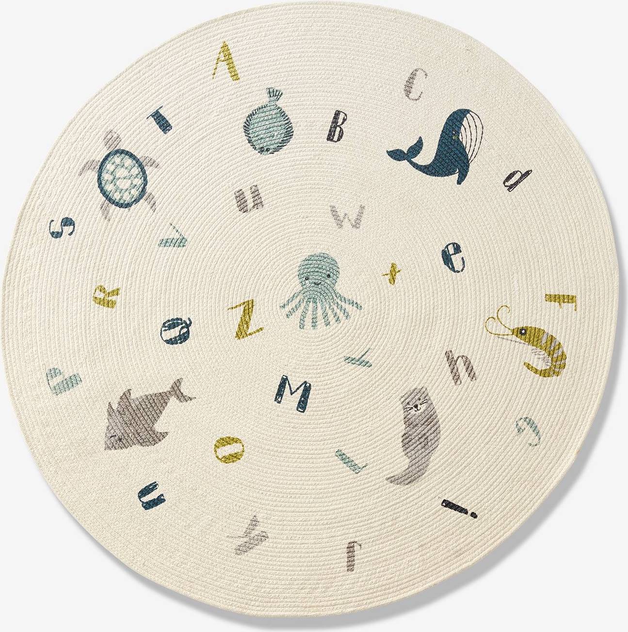 Vertbaudet Round Rug Sea Creatures Alphabet White