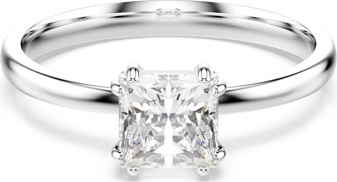 Swarovski Attract ring, Square cut, White, Rhodium plated