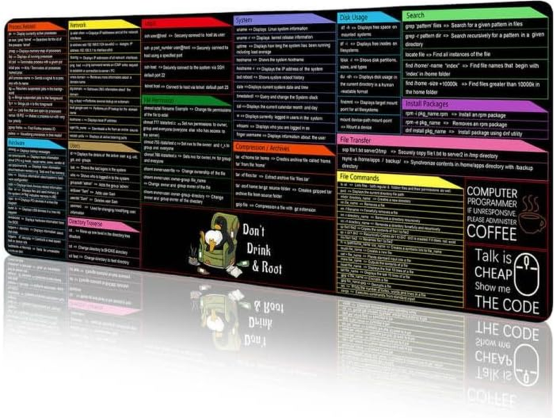 Design mouse pad Barossa Design Commands Line Mouse Pad Extended Large Cheat Sheet Programmer X-Large