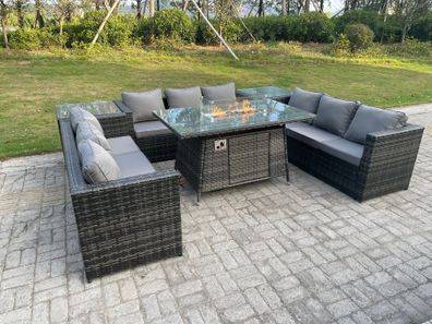 Patio set with fire pit Fimous Outdoor Rattan Gas Fire Pit Table Patio Dining Set