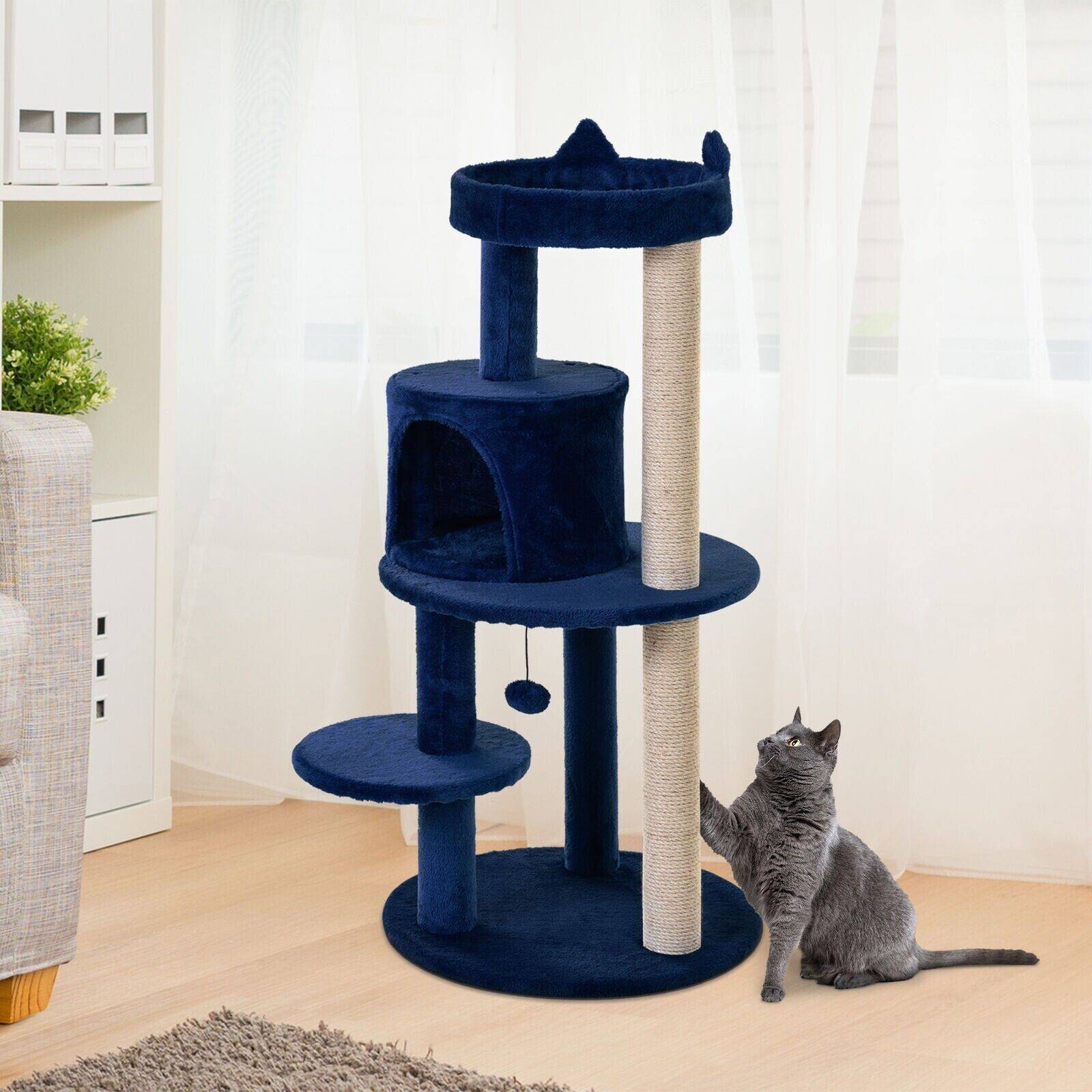 Pawhut 104cm Cat Tree With Scratching Posts - Blue
