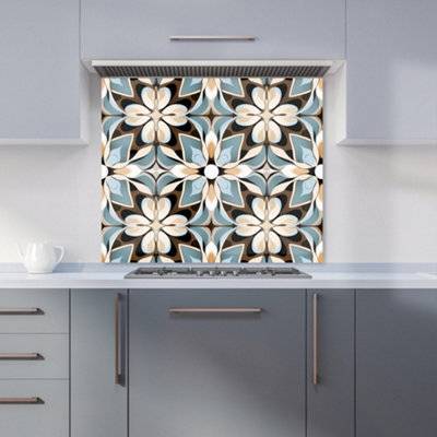 Warren Reed Warren Reed Designer Beige And Brown Abstract Pattern Premium Glass Kitchen Splashback W900 mm x H650 mm - One Size Splash Guard