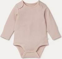 Pink Ribbed Stretch Long Sleeve Envelope Neckline Bodysuit