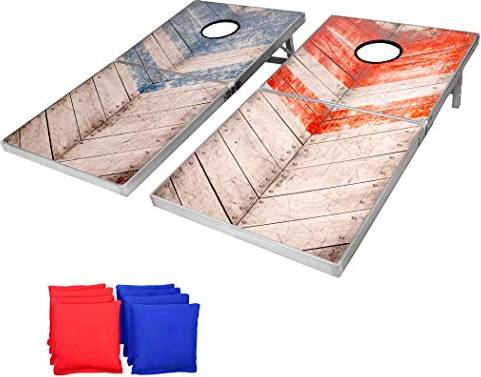 GoSports Rustic Red Blue Design Cornhole Game Set