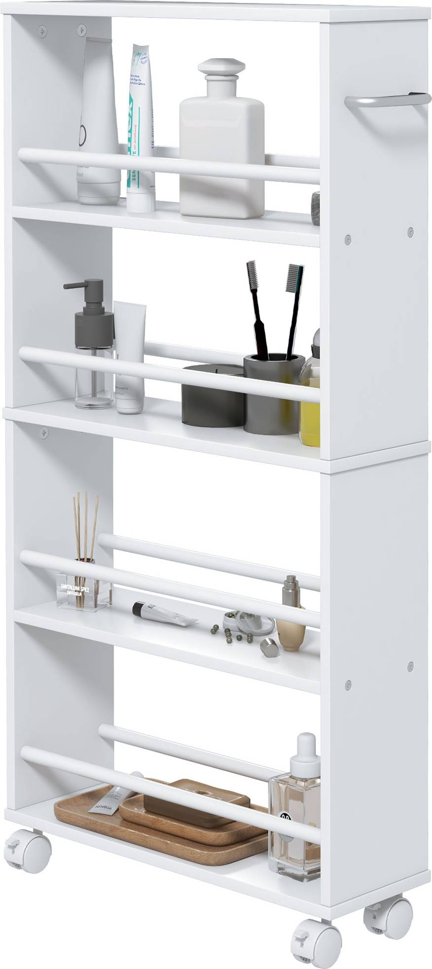 Homcom Multifunktionshylde Med Hjul Slankt Design Rullebord