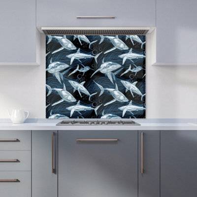 Warren Reed Warren Reed Designer Hand Drawn Shark Pattern W900 mm x H750 mm - One Size Splash Guard