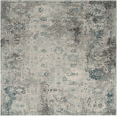 Porch & Den Hogan Distressed Ivory Blue Geometric Area Rug 6' Square