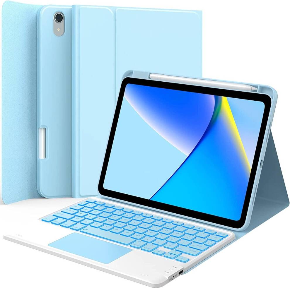 Ipad 10th gen blue iPad 10th Generation Case With Keyboard 7 Color Backlit