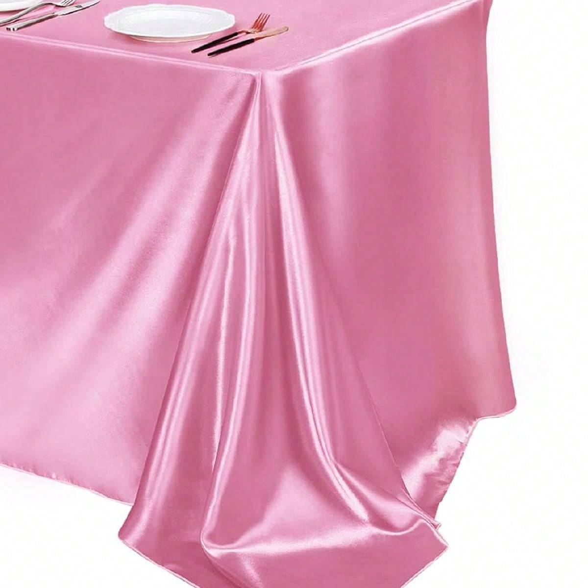 Shein Satin Rectangular Solid Color Tablecloth - Pink Tablecloth Pink