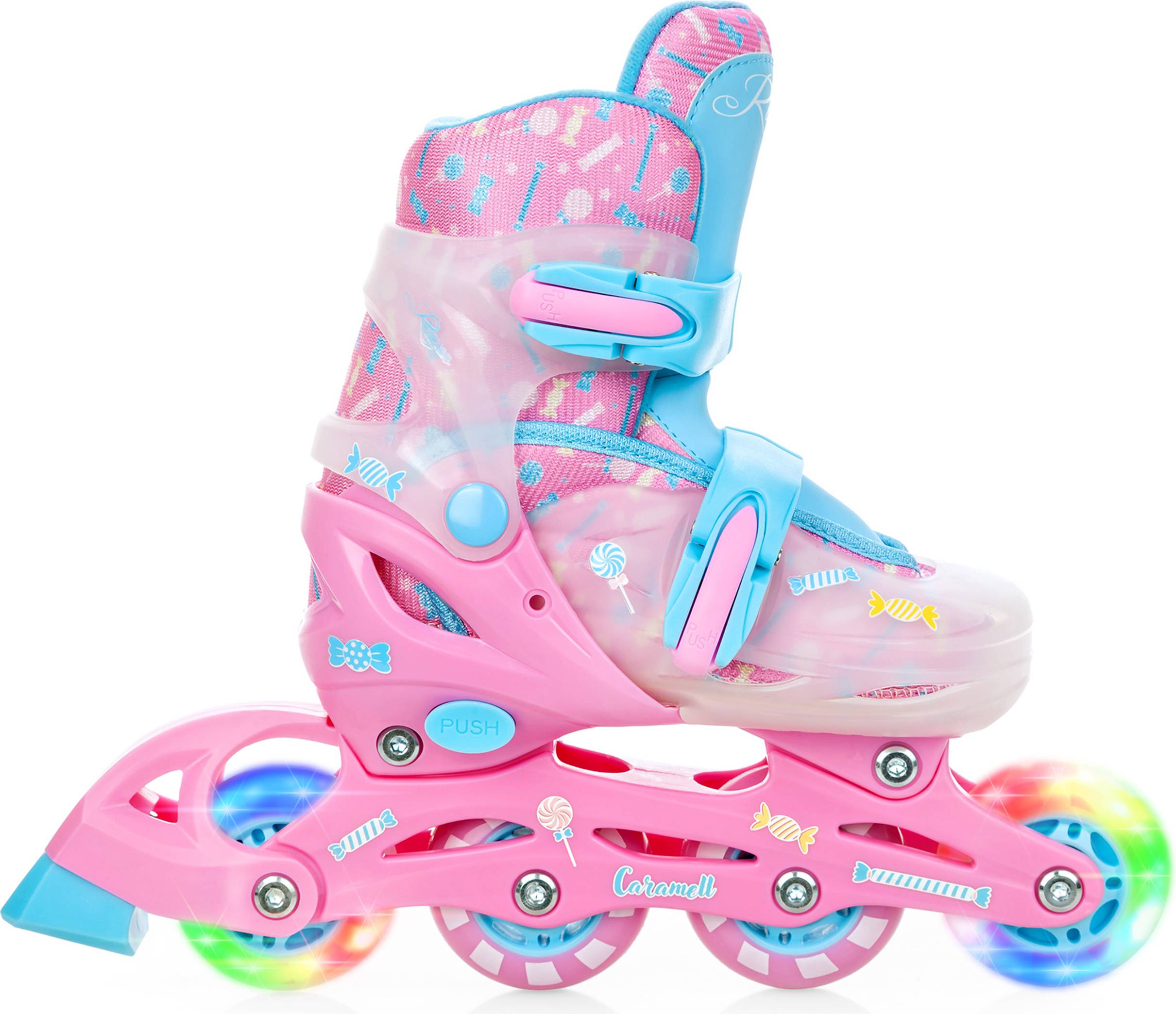 Caramell Front And Rear Led Wheels Inlines Rosa Blå 27-30