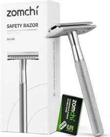 Double edge safety razor ZOMCHI Double Edge Safety Razor for Men & Women Metal Razor with 5 Double Edge Safety Razor Blades Eco-Friendly Razor Silver