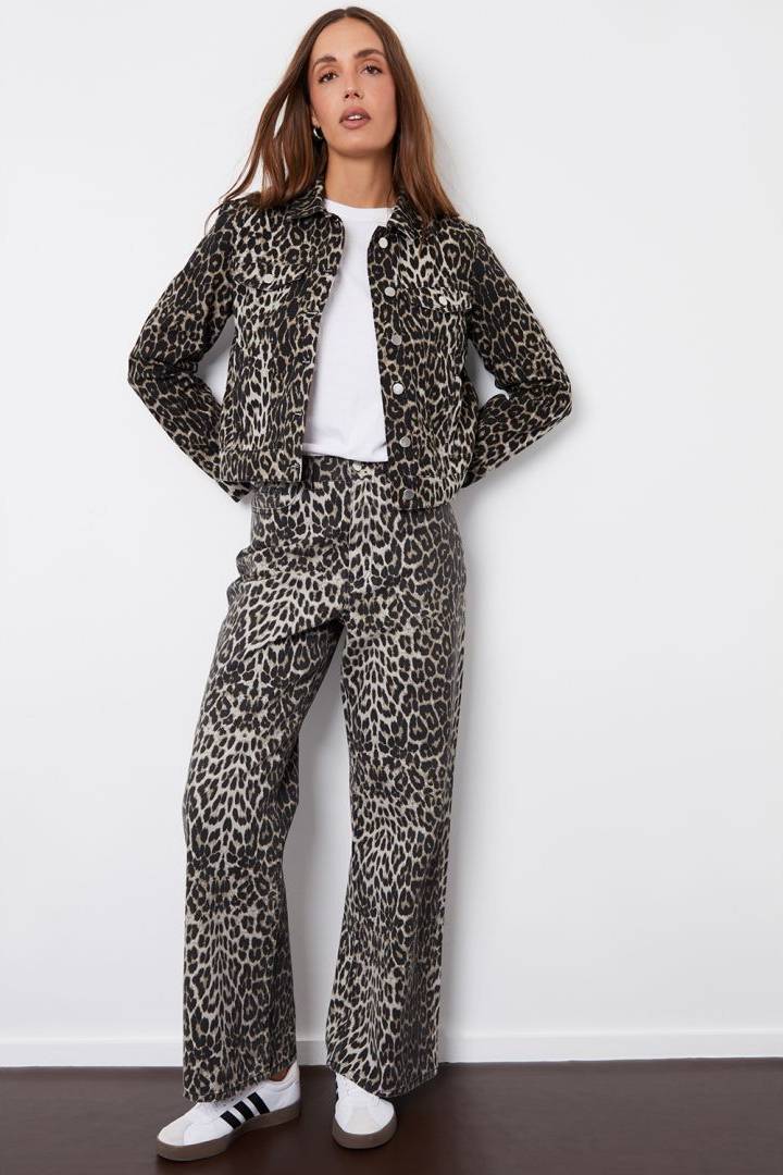 Leopard Print Straight Leg Jeans - Multi
