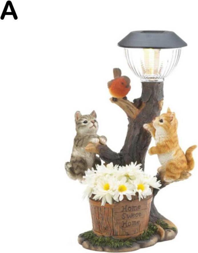 XYLFLY Cat Dog Rabbit Solar Lamp Statue
