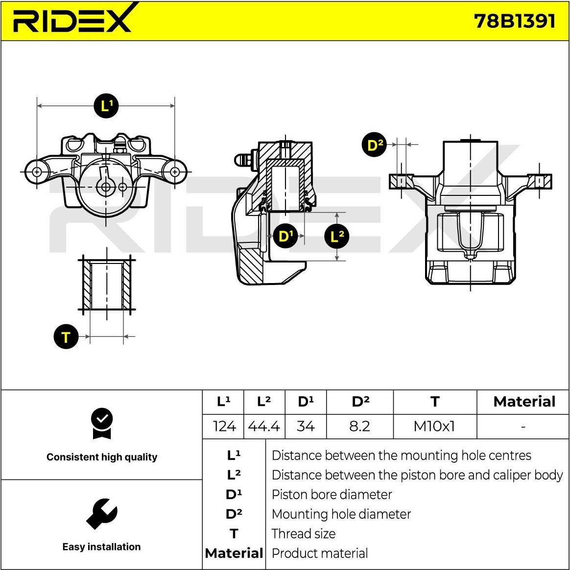 Ridex Brake Caliper Rear Axle 78B1391