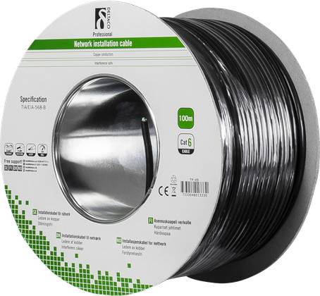 Installationskabel Cat6 100m Rulle Svart