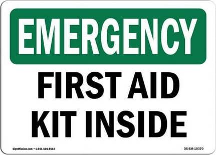 First aid emergency kit SignMission Emergency First Aid Kit Plastic Sign