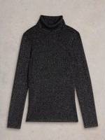 Sparkle Rib Roll Neck Pure - Black