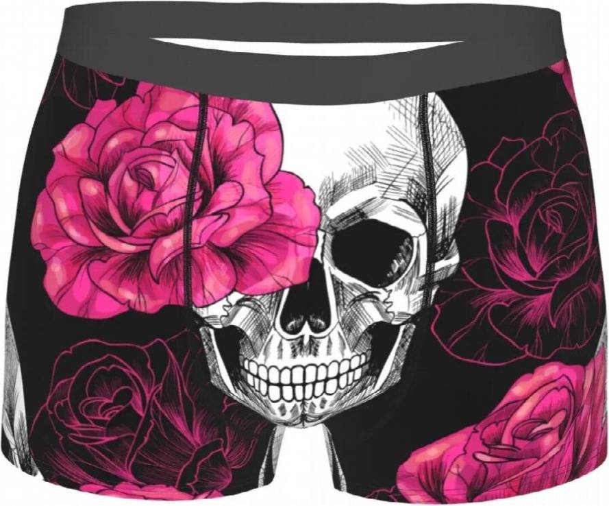 Pink roses Boxer Skulls And Pink Roses Shorts - Multicoloured