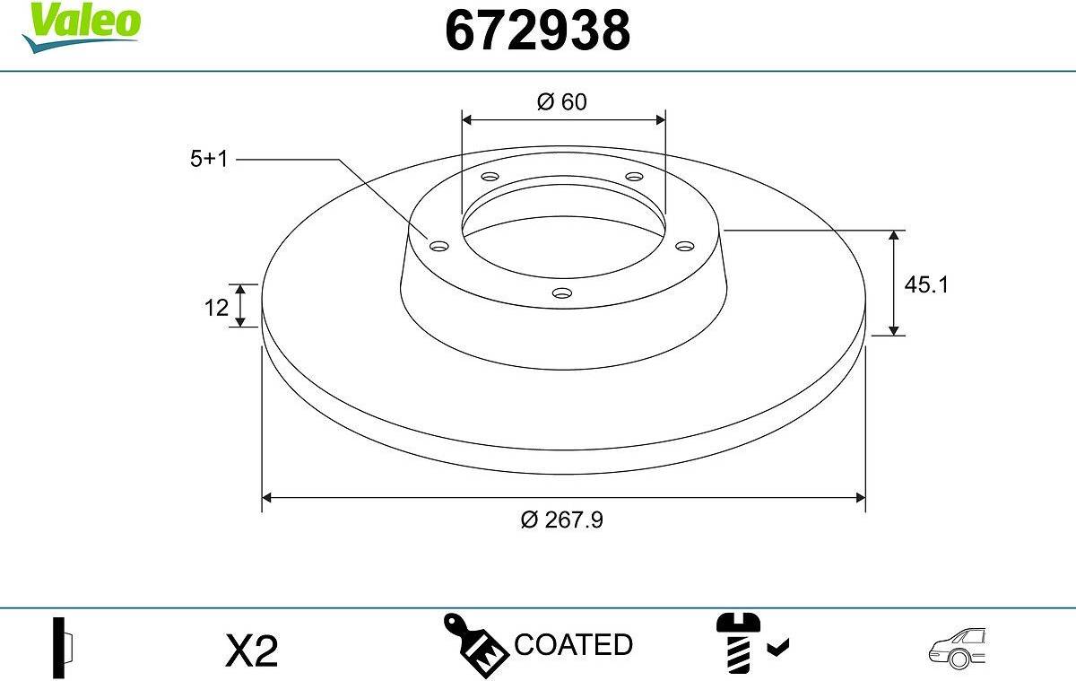Valeo Brake Disc Coated Rear Axle