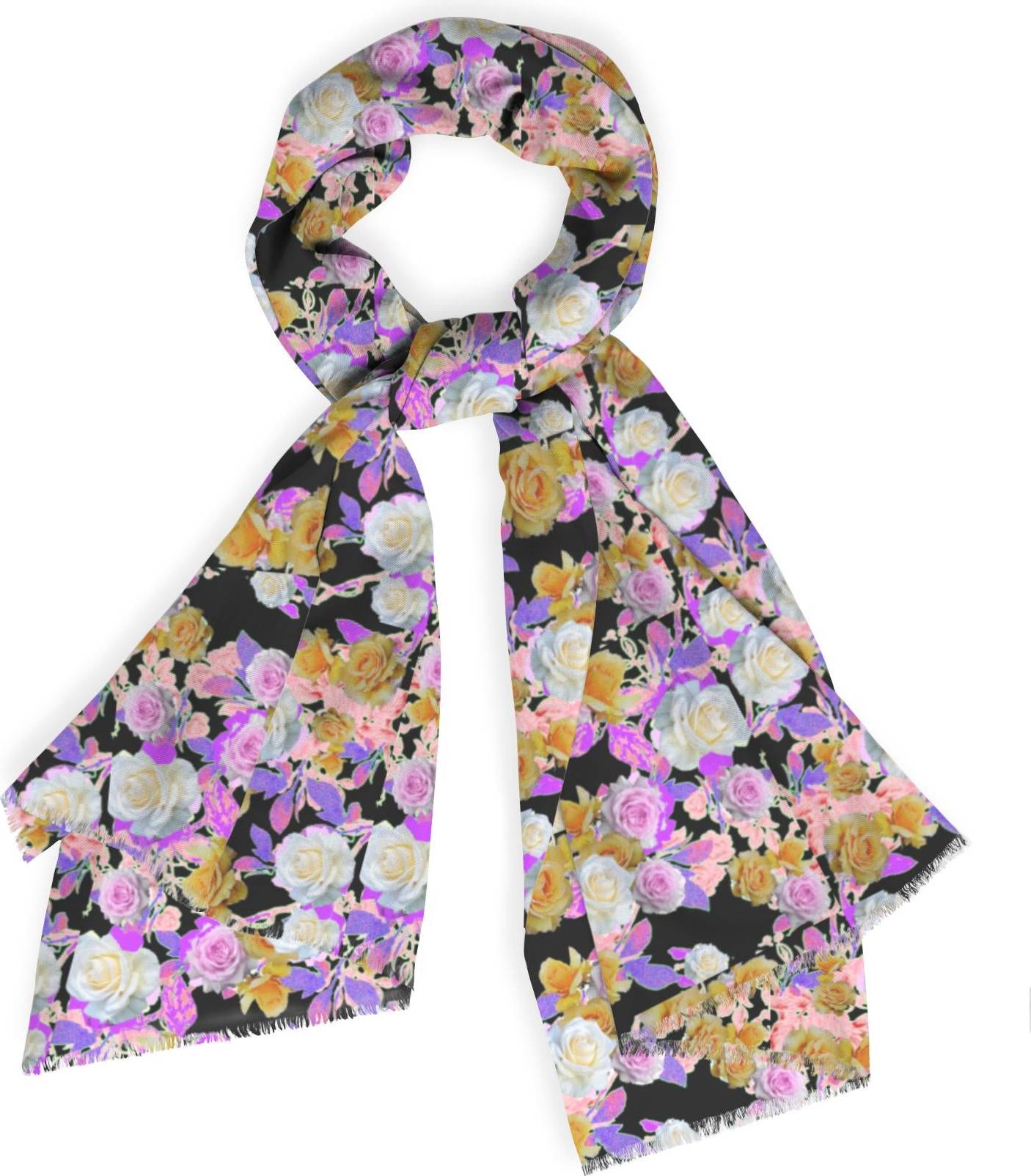 Pink roses Vida Cashmere Silk Scarf - Pink Roses Pattern
