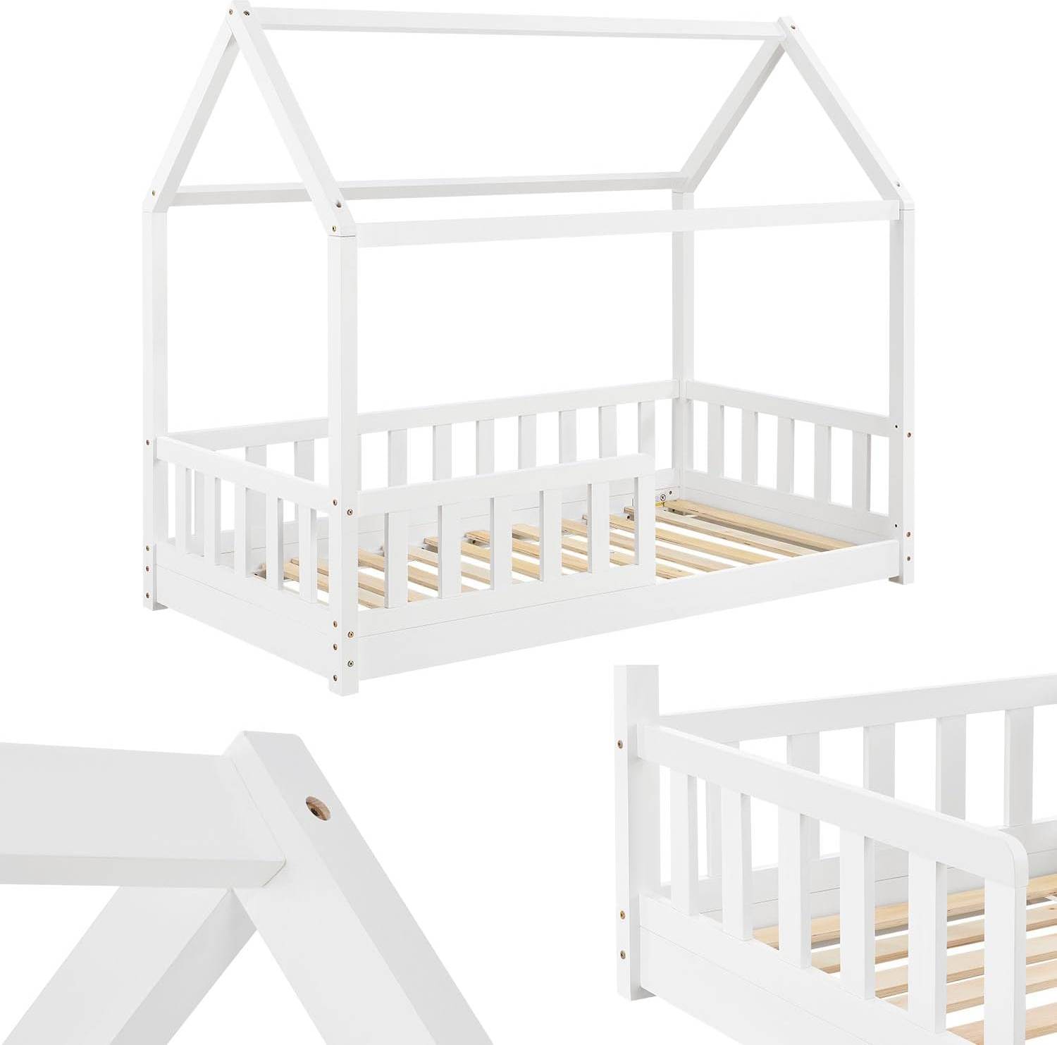 Marli  House Bed with Fall Protection Slatted Frame & Roof