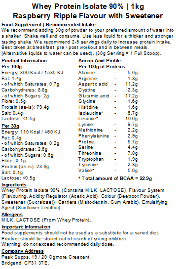Whey protein 5kg Peak Supps Raspberry Ripple 5kg Whey Protein Isolate 90%