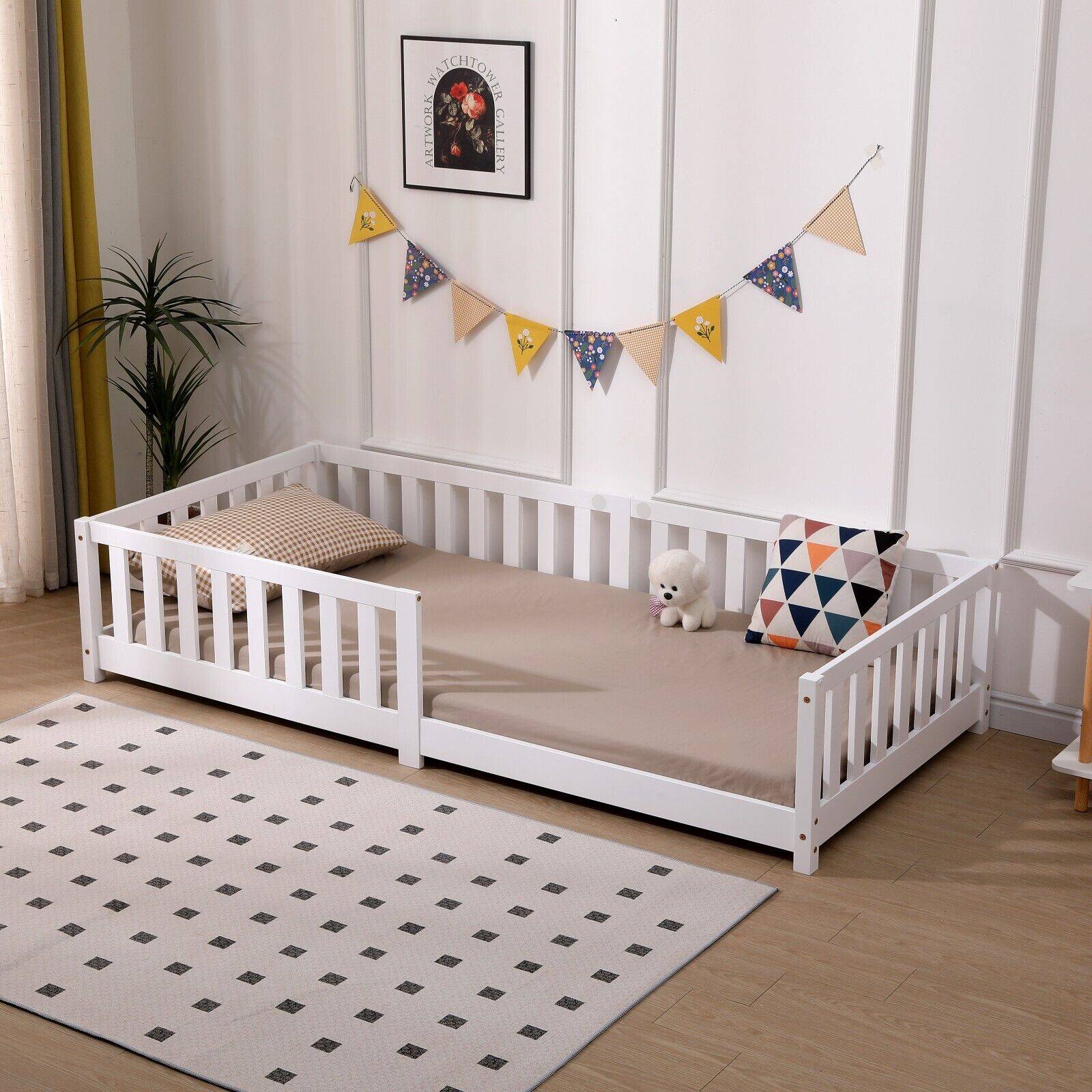 ecoMI Children's Bed With Fall Protection Including Slatted Frame