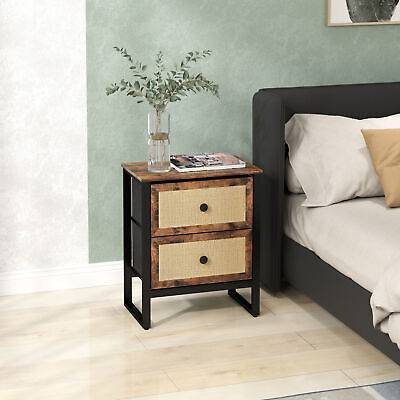 Homcom Bedside Table with 2 Rattan Drawers Sengebord
