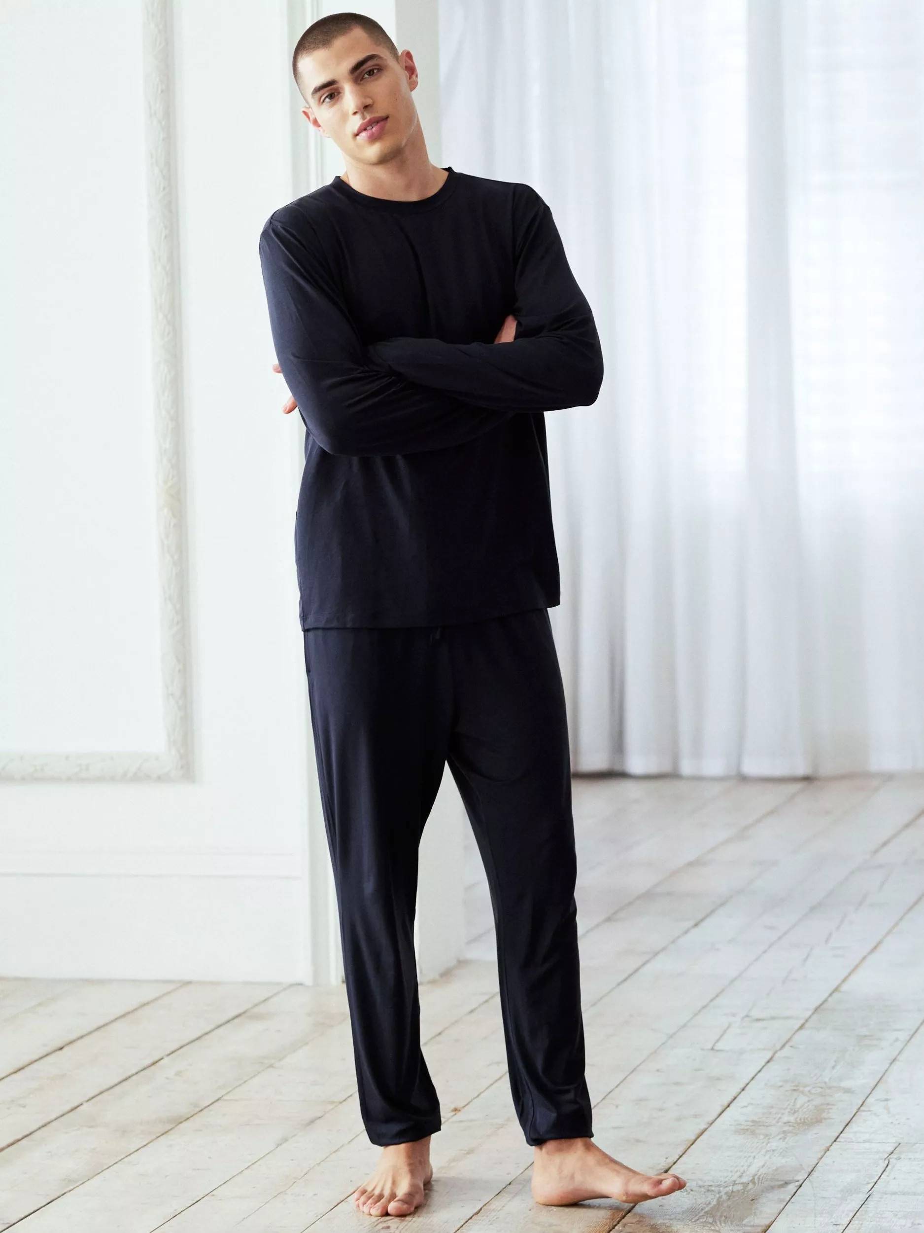 Modal Long Crew Neck Pyjama Set - Navy
