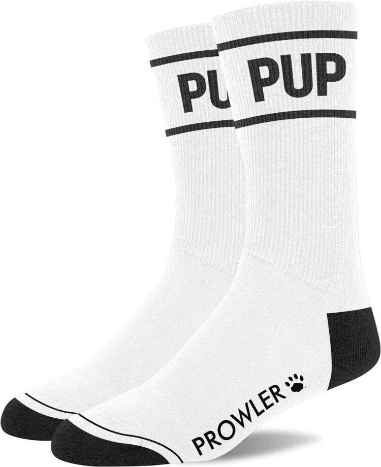 Red Pup Cotton Socks With Lettering - White