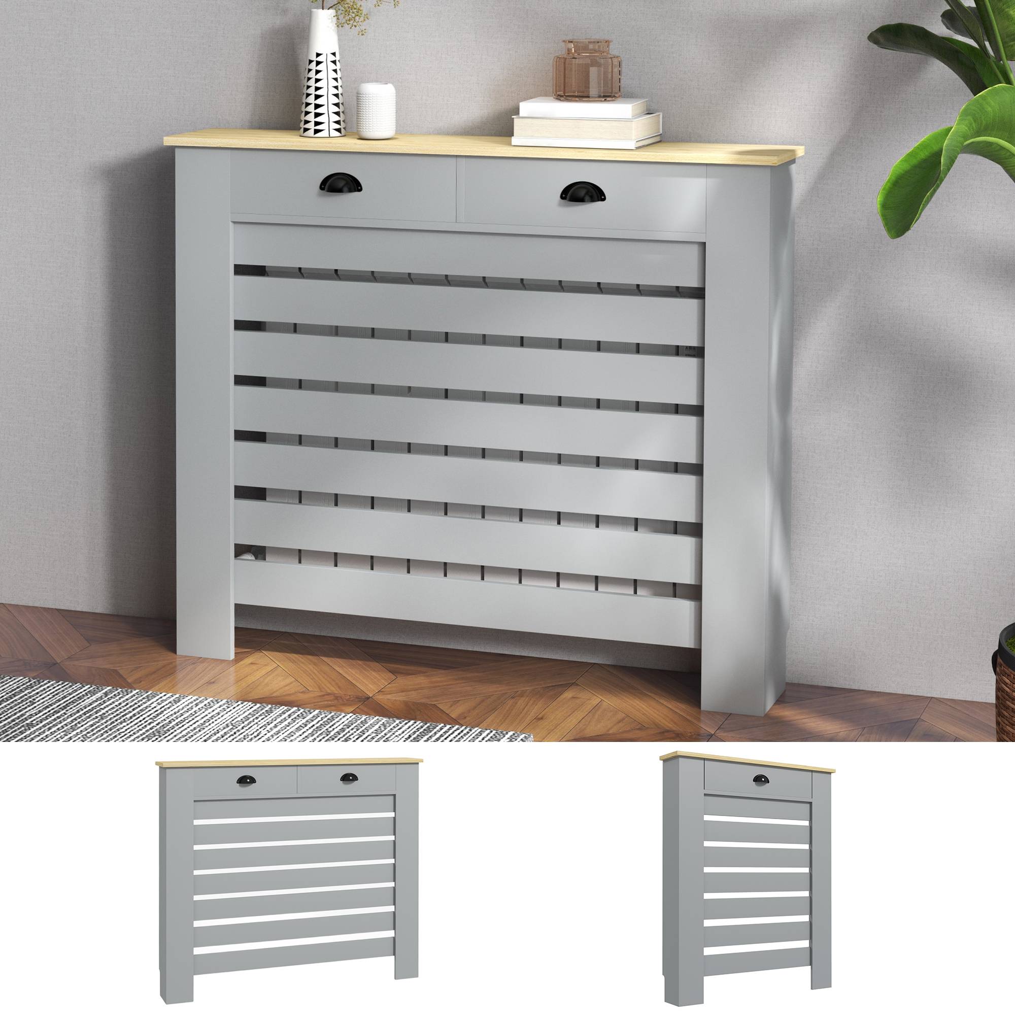 Homcom Radiator Cover 95.5H x 111Wcm Grey Aosom