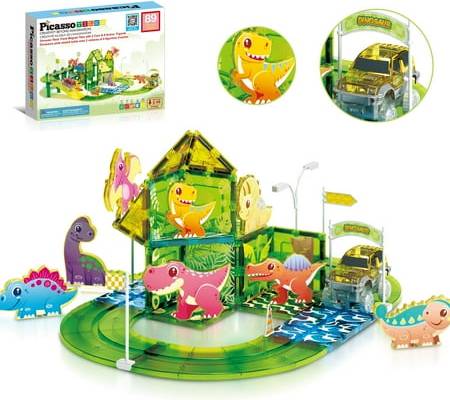 PicassoTiles Dinosaur Magnet Fliser Racerbane Kit