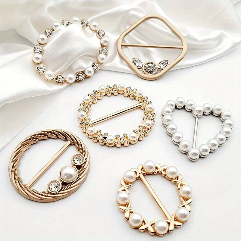 Temu Funky Chic Rhinestone Pearl Diy Buttons 6pcs
