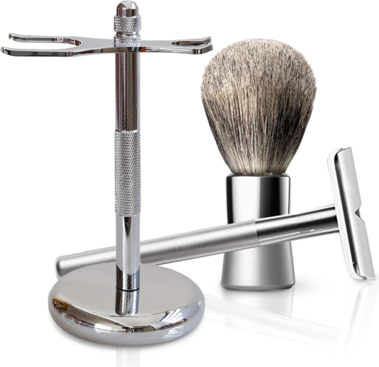 Double edge safety razor Safety Razor Shaving Kit - Silver, Double Edge Razor & Brush