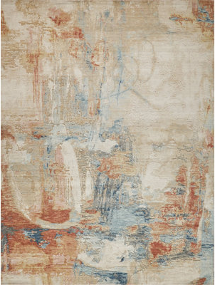 Exquisite Ivory Rectangle 4' x 6' Area Rug Blue, White