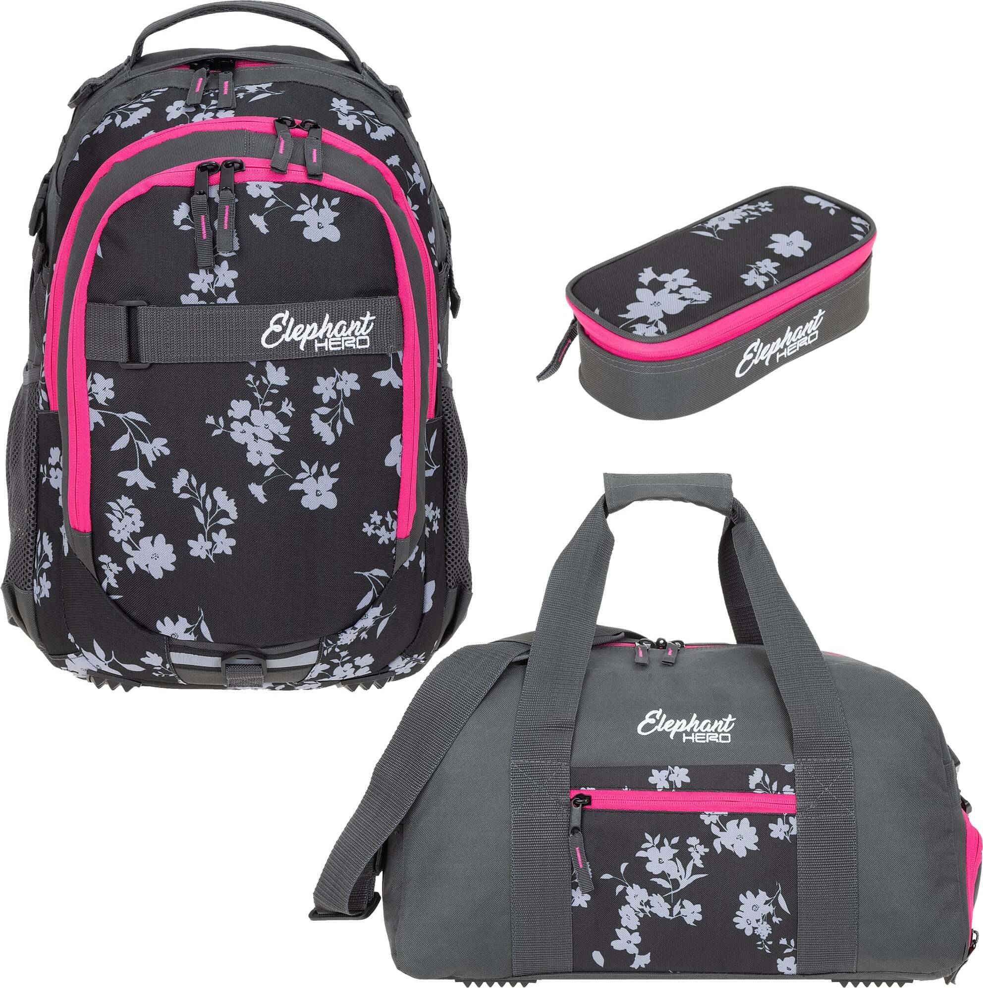 Elephant Hero Signature Rucksack Set - Grey/Flower/Pink