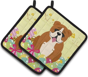 Caroline's Treasures Paire Maniques Rouges Bouledogue Anglais P ques 19 cm x 19 cm Manique Multicolore, Rouge